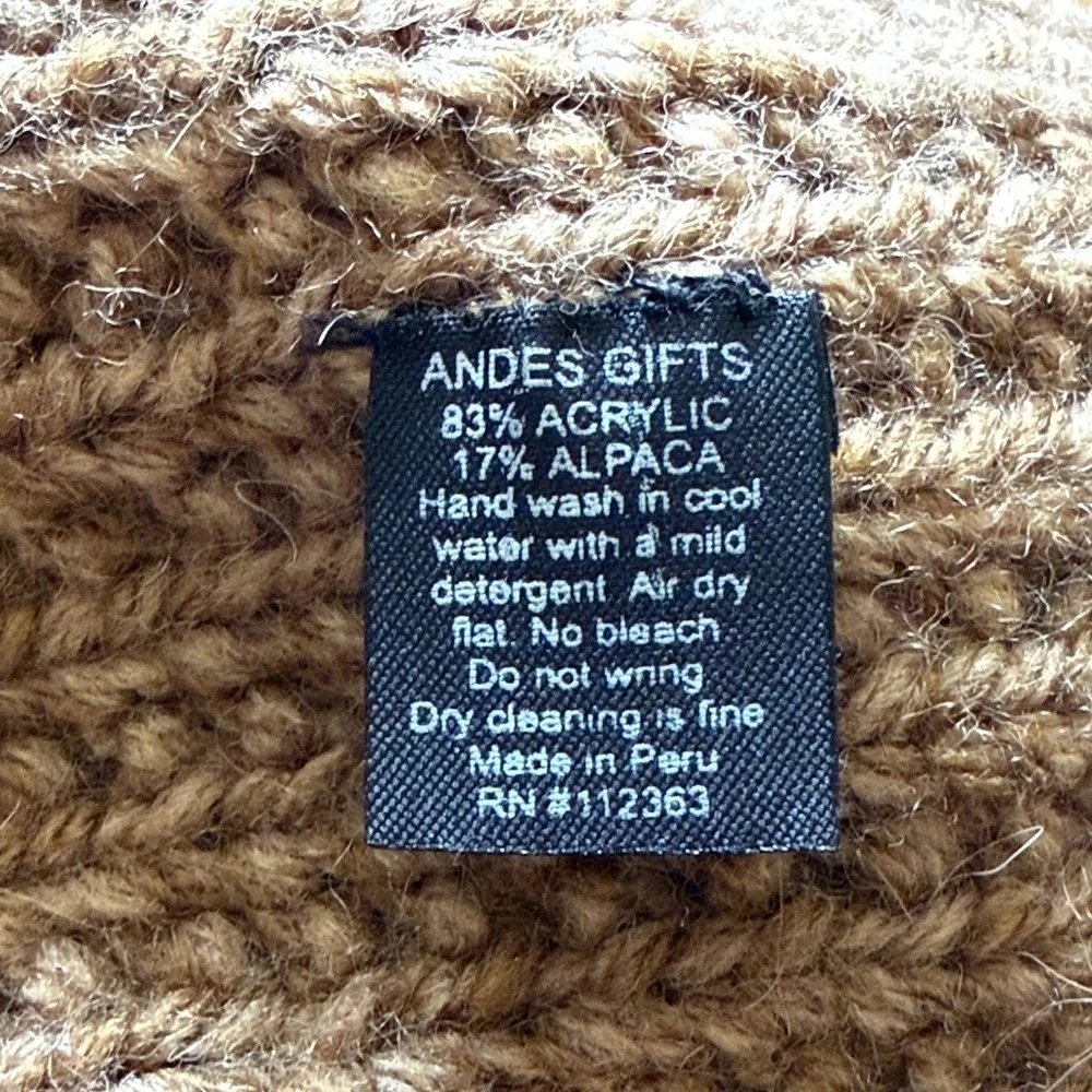 Andes Gifts sz 4-6 acrylic/alpaca Crocheted Deer Earflap Hat Antlers brown